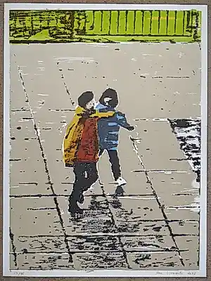 Koen Vermeule - Koen Vermeule: Zeefdruk, Twee figuren (geel/blauw) kopen? Bied vanaf 100!