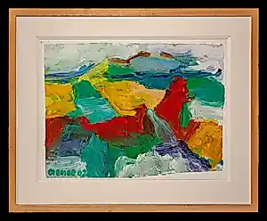 Jan Cremer - Ingelijste olieverf op papier: abstracte compositie - 2002(nette lijst!) kopen? Bied vanaf 2499!