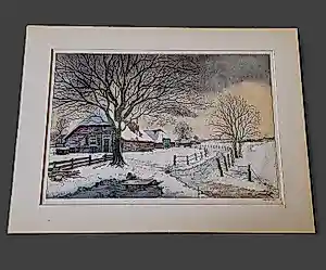 Antoon Hemert - grote jaren 30 kleuren Ets "winter in de polder" potloodgesigneerd kopen? Bied vanaf 75!