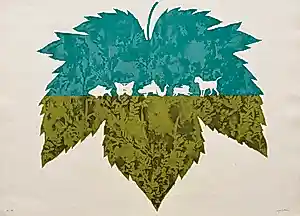 Milvia Maglione - handgesigneerde kleurenlitho | 'La Feuille' | 1975 (PRENT 190) kopen? Bied vanaf 50!