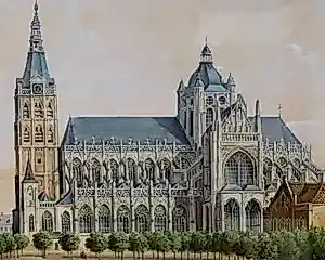 Henri Knip - Ingelijste gemengde techniek: Sint - Jans kathedraal in 's-Hertogenbosch kopen? Bied vanaf 2495!