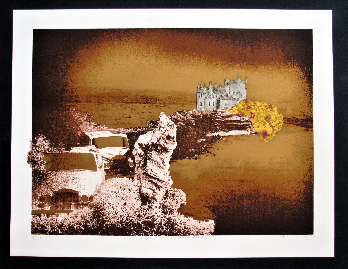 HA Schult - BIOKINETIK AM SCHLOSS DER SILVER CLOUDS . SERIGRAPHIE - GOLDFARBEN verkocht voor € 100!