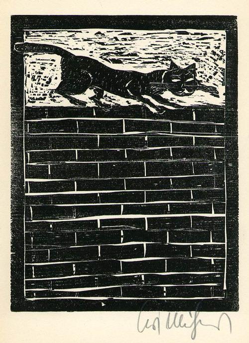 Kurt Muhlenhaupt - Die KATZE - Handsignierter OriginalHolzschnitt des BERLINer Künstlers der Gruppe BLÜCHERSTRASSE 23 verkocht voor € 52!