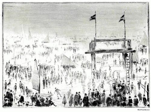Paul Paeschke - Eisbahn auf dem Müggelsee.Orig.KN-Radierung von 1916. verkocht voor € 60!
