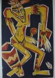 Klaus Süss - Großer original Farbholzschnitt "Karneval" 1991, handsigniert, nummeriert, datiert verkocht voor € 58!
