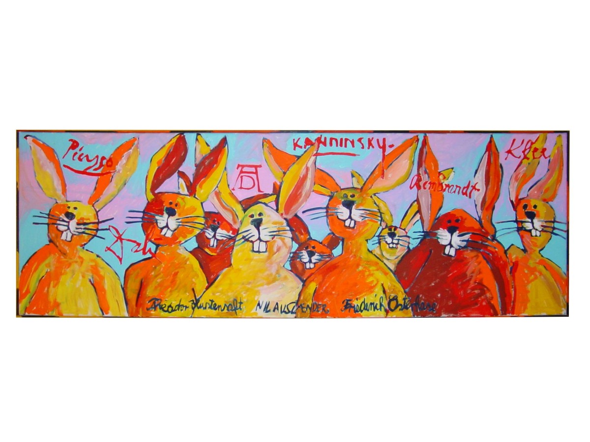 Nil Ausländer - Hasenbild, Acryl auf Leinwand, 1999 kopen? Bied vanaf 1200!