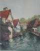 Alexander Liebmann - Häuser am Wasser - Farbradierung, Originalsignatur und 148 verkocht voor € 65!