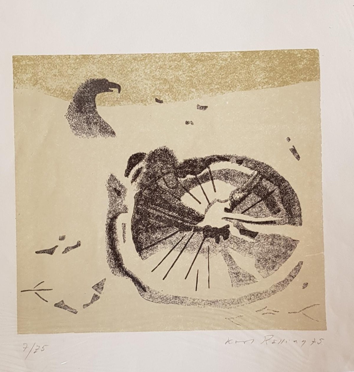 Karl Rössing - o.T., Linolschnitt 1975 verkocht voor € 70!