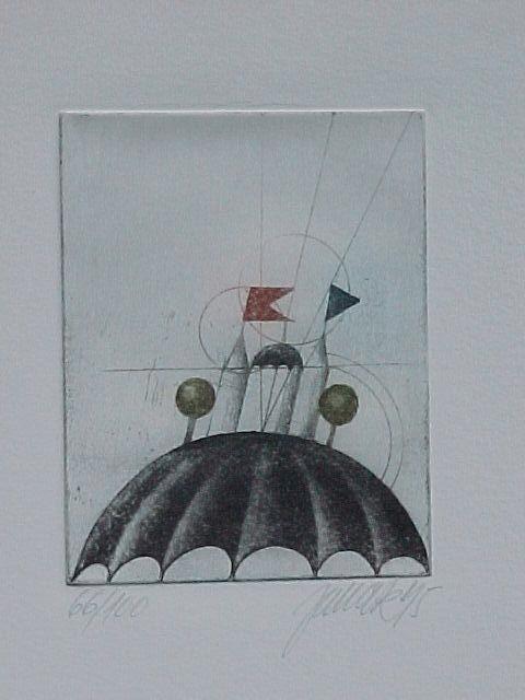 Alois Janak - Schirm, Farbradierung 1979, mit Katalog verkocht voor € 60!