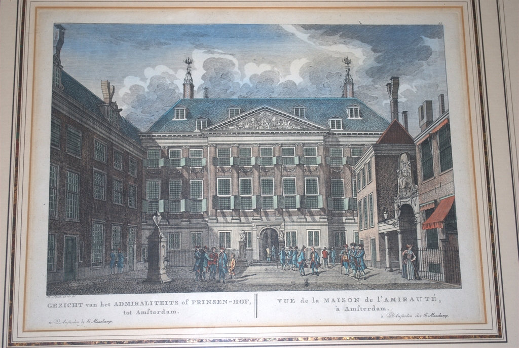 Amsterdam: Gezicht van het Admiraliteits of Prinsenhof -ingekleurde ets -1770/80 kopen? Bied vanaf 50!