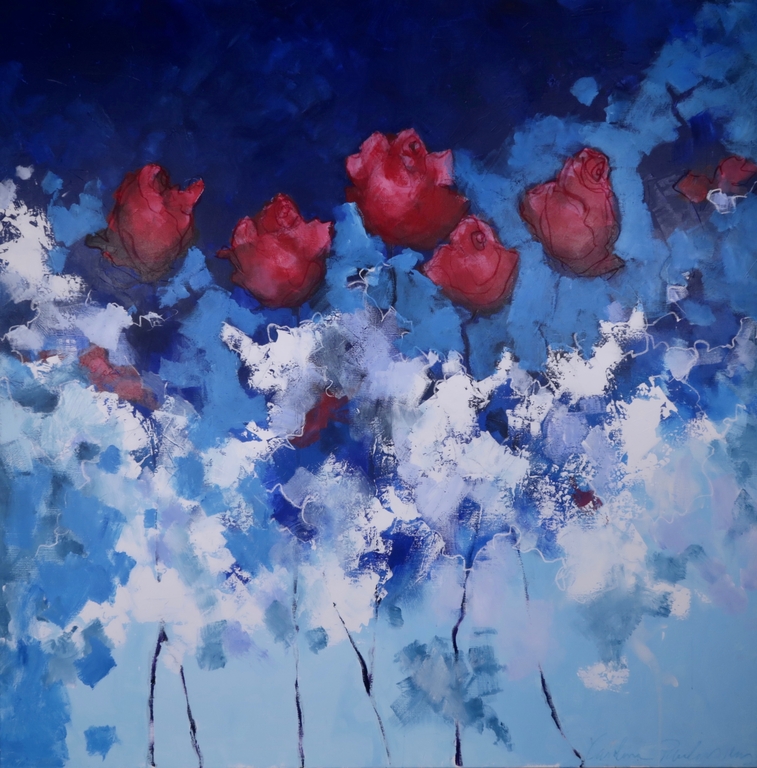 Carolina Paulussen: Acryl op doek, Rozen IV (Zeer groot) verkocht voor € 400!