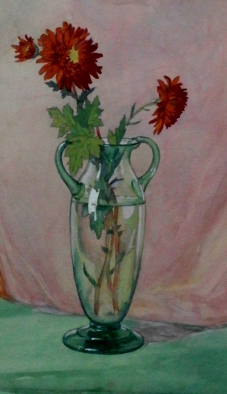Raoul Martinez - ingelijste aquarel: Bloemen in vaas verkocht voor € 249!