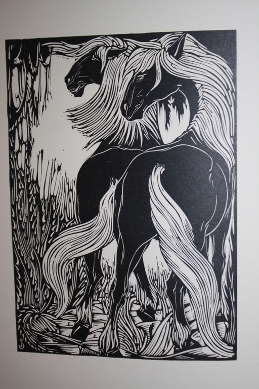 JAN SCHONK - ART DECO HOUTSNEDE 1926 -  PAARDEN verkocht voor € 40!