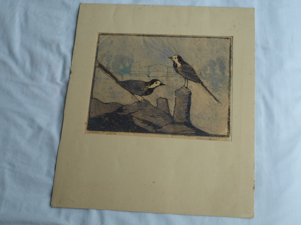 Louis Haver : Houtsnede , 2 Vogels – Gesigneerd – ca 1950 kopen? Bied vanaf 35!