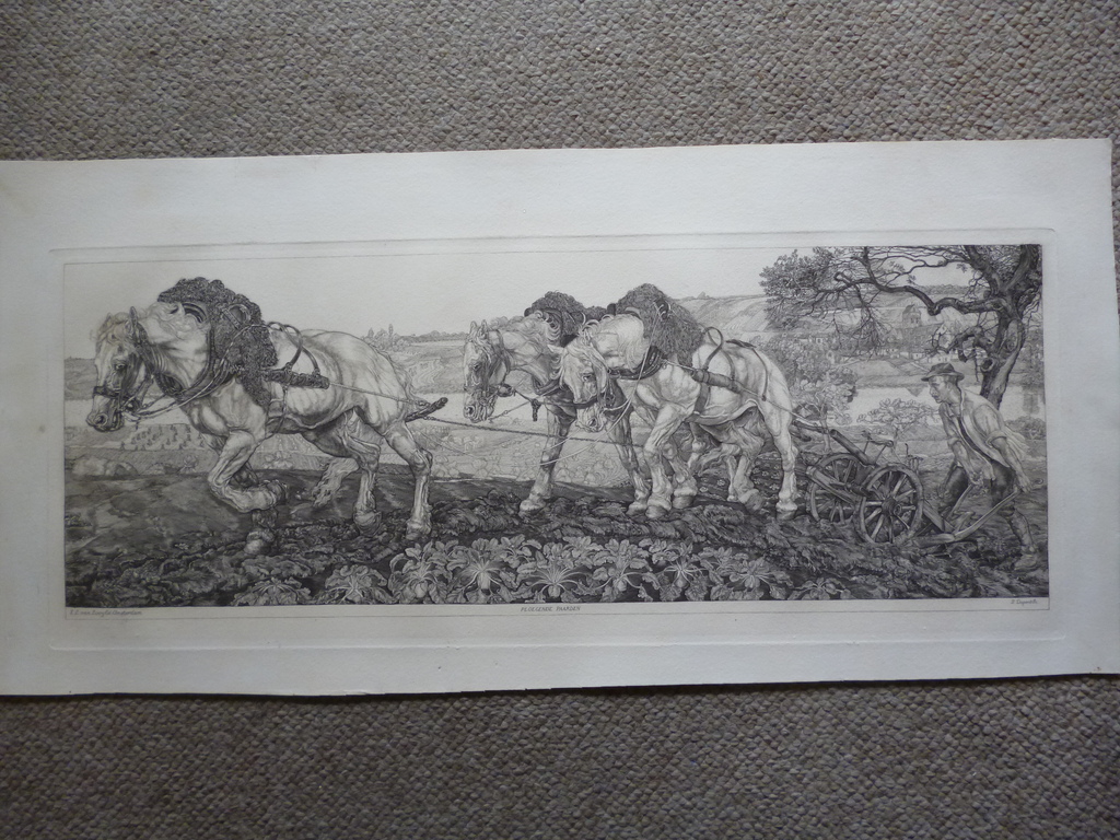 Pieter Dupont - gravure - Ploegende paarden verkocht voor € 135!