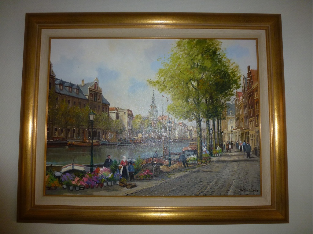 Wilhelmus Pie stadsgezicht met bloemenstands langs de gracht in Maastricht verkocht voor € 500!