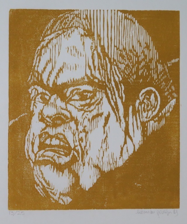 Herman Gordijn: Houtsnede op Japans papier, Portret II verkocht voor € 55!