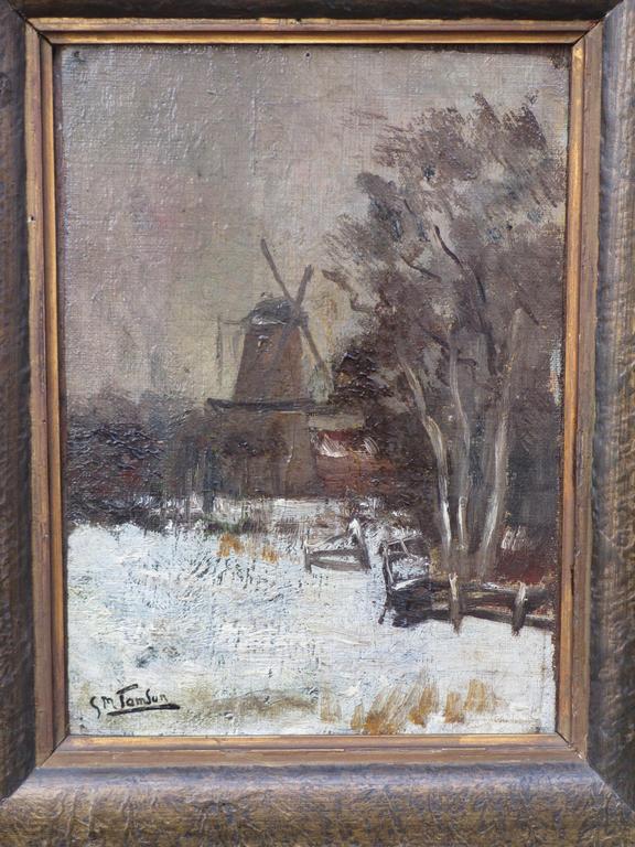 George Marinus Tamson, Molen in besneeuwd landschap, Marouflé verkocht voor € 90!