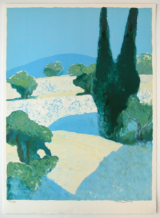 Roger Muhl, kleurenlitho, 'Paysage provencale' - MOURLOT kopen? Bied vanaf 45!