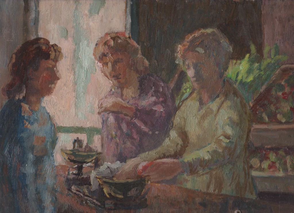 Hans van Norden (1915-2011) olieverf op paneel, groentenwinkel verkocht voor € 75!
