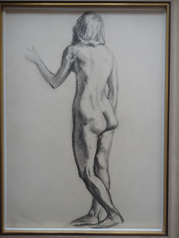 Jan (Johannes Maria) Groenestein (ta), tekening, staand ruggelings naakt verkocht voor € 50!