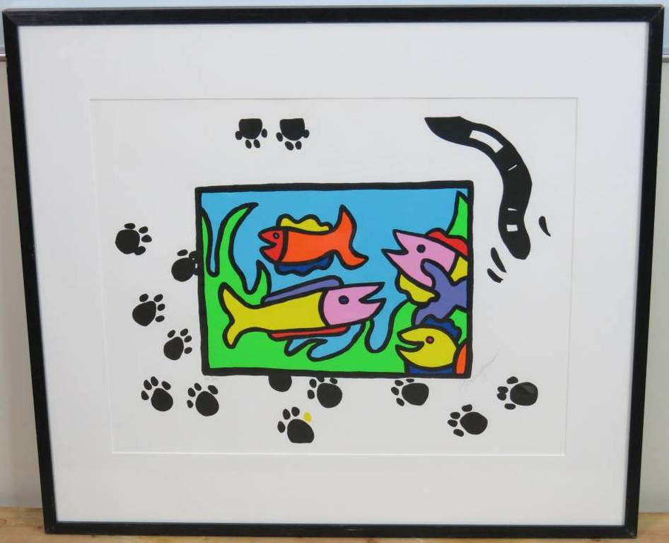 Shunyam: Zeefdruk, Fish and Cat - Ingelijst (groot) kopen? Bied vanaf 50!