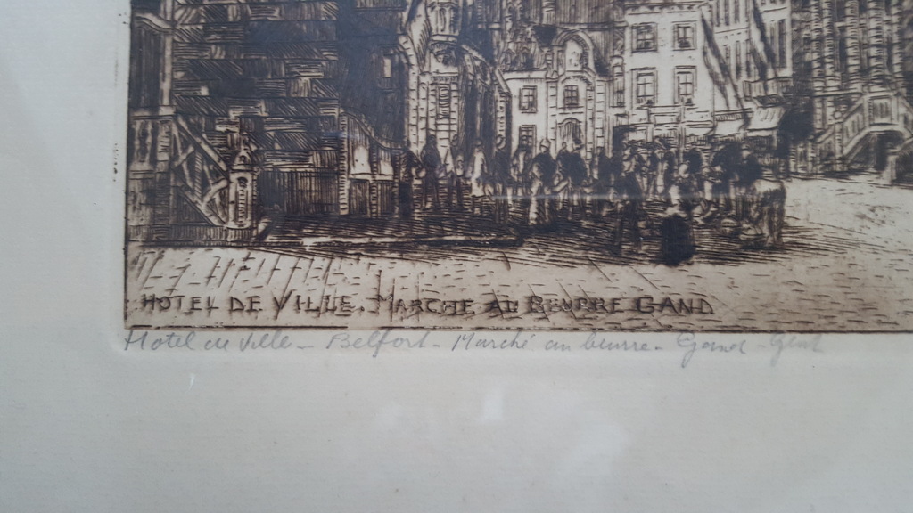 Eugene Rensburg - Hotel de Ville te Gent, ets - gesigneerd kopen? Bied vanaf 1!