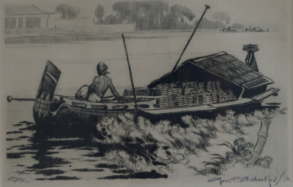 Gerard Adolfs : Ets , Kajoen (Soerabaja) – gesigneerd & ingelijst - 1926 verkocht voor € 110!
