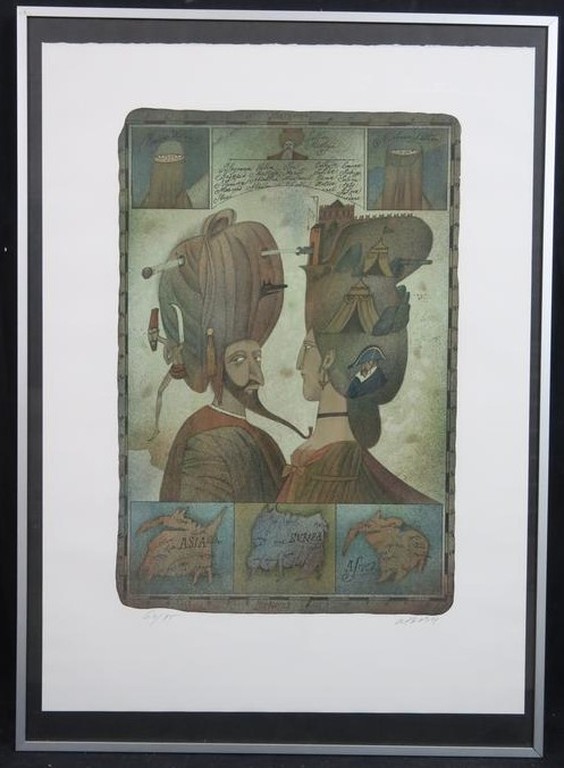 Adolf Born: Litho, Asia Europa Africa - Ingelijst verkocht voor € 320!