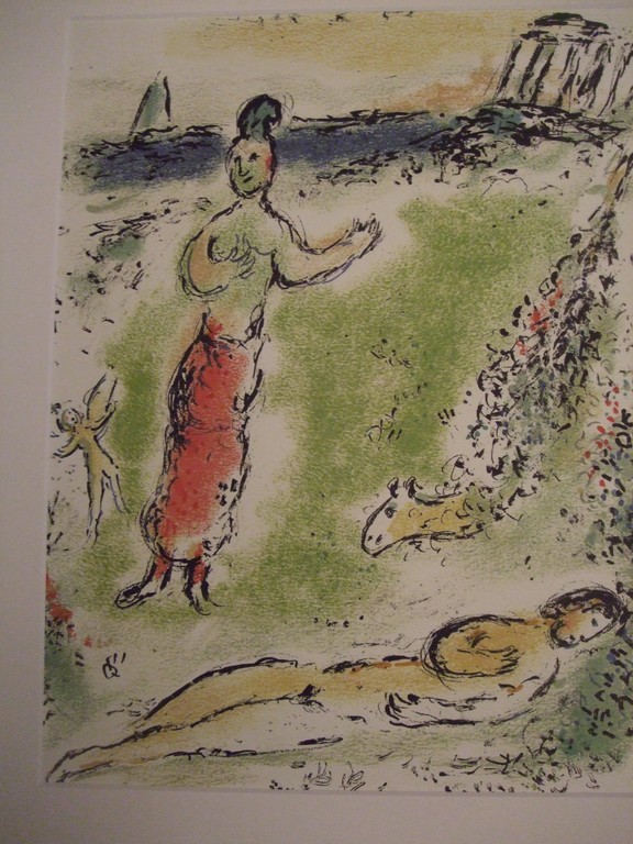 Marc Chagall, kleurenlitho  uit de serie Odysseus Athene senkt Odysseus in den schlaf kopen? Bied vanaf 50!