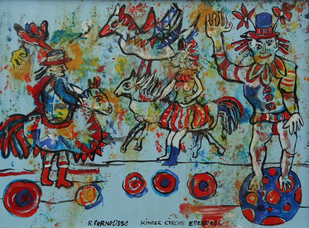 Ruud Cornelisse - Acrylverf op doek - kindercircus Elleboog verkocht voor € 60!