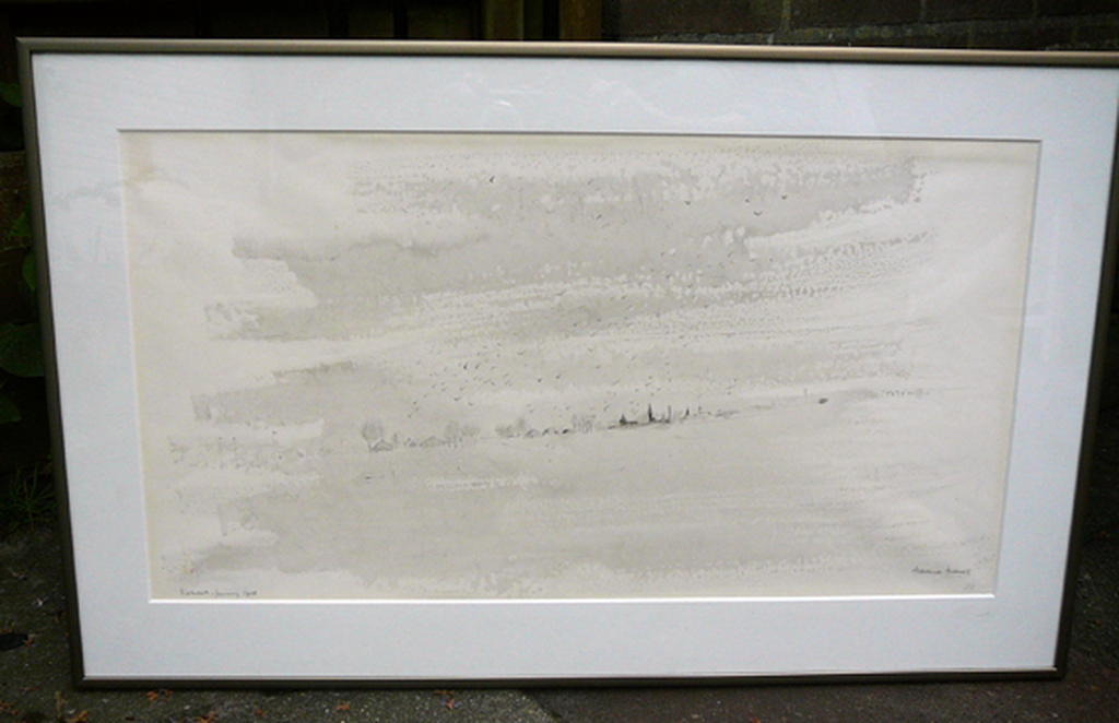 'Foggy morning' -Katwoude januari 1984, tekening/aquarel-  kopen? Bied vanaf 60!