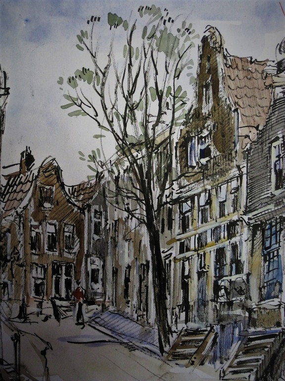 Gesigneerd v/d Pol Aquarel Amsterdam "Vrouw in Driehoekstraat Jordaan" ca.1950 kopen? Bied vanaf 1!