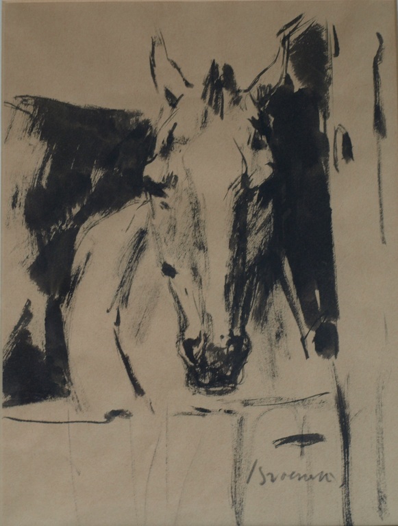 Jan Groenestein : Inkttekening , Paardenhoofd – gesigneerd & ingelijst - ca 1960 verkocht voor € 145!
