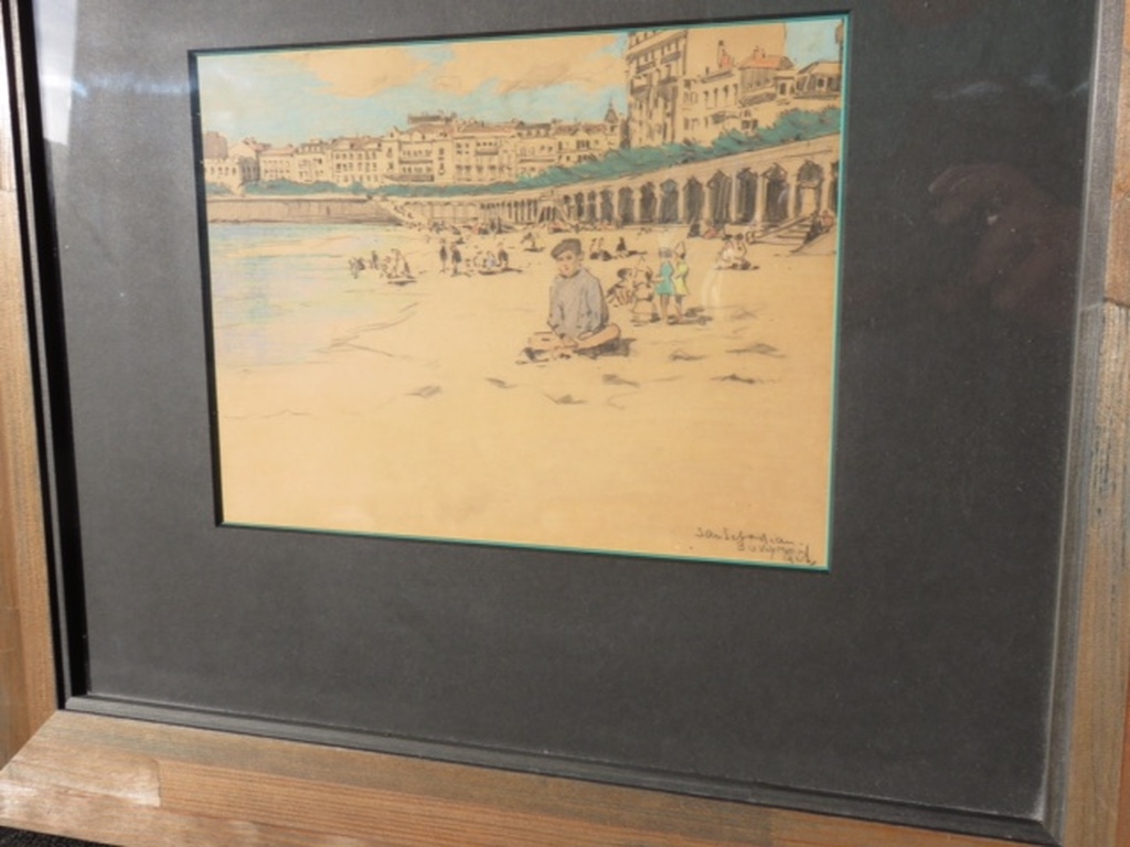 Bernard van Vlijmen: Originele krijttekening - Strand San Sebastian - 1923 verkocht voor € 45!