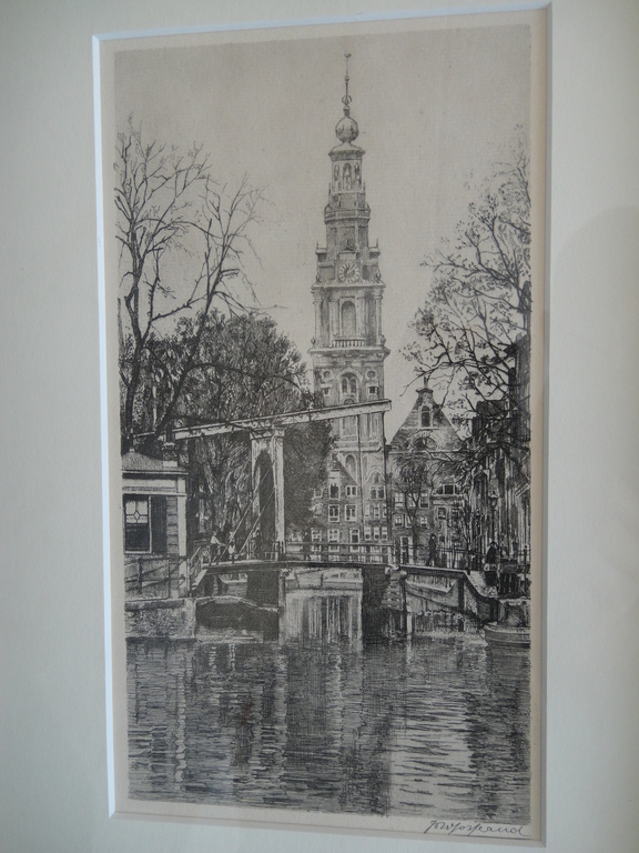 Johannes Josseaud, ets, zicht op de Zuiderkerk te Amsterdam verkocht voor € 50!