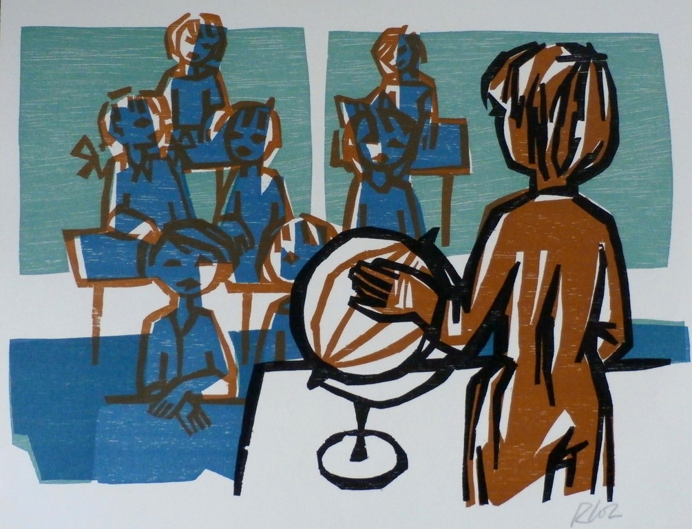 Rob Cox - houtsnede: lerares - 1961 verkocht voor € 35!