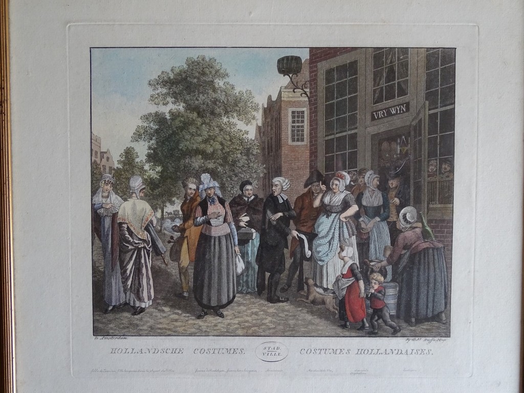 Ingekleurde gravure, Hollandsche Costumes, te Amsterdam, 19e eeuw  kopen? Bied vanaf 1!