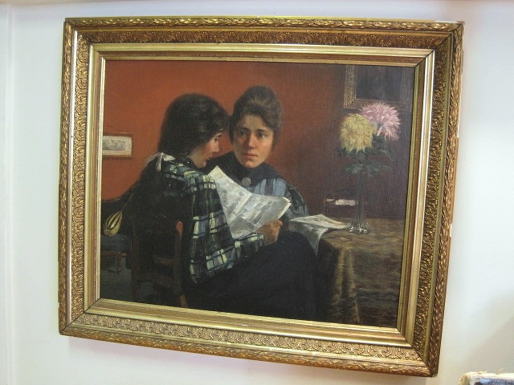 Amsterdams impressionisme ca. 1900 "2 dames aan tafel" onduid. gesigneerd  kopen? Bied vanaf 1!