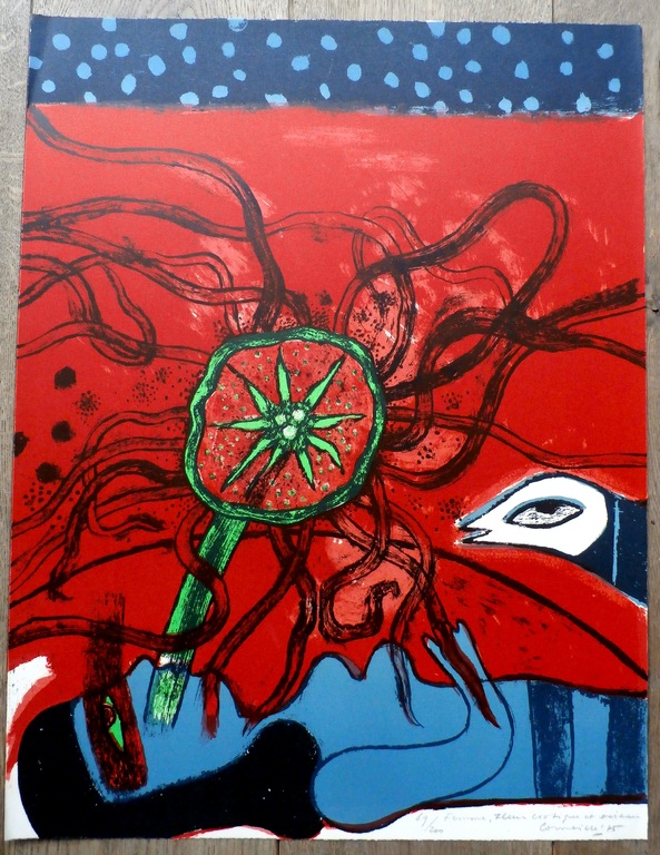 Corneille -  litho: Femme, fleur exotique et oiseau - 1975 kopen? Bied vanaf 225!