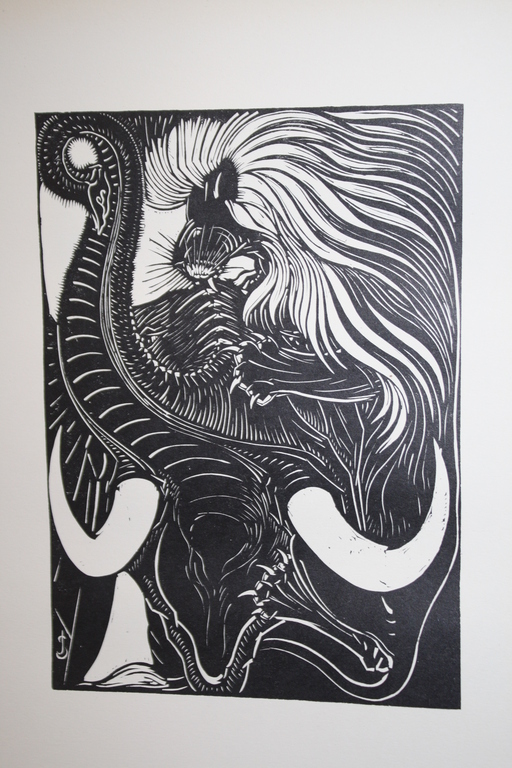 JAN SCHONK - ART DECO HOUTSNEDE 1926 -  LEEUW EN DE OLIFANT verkocht voor € 45!
