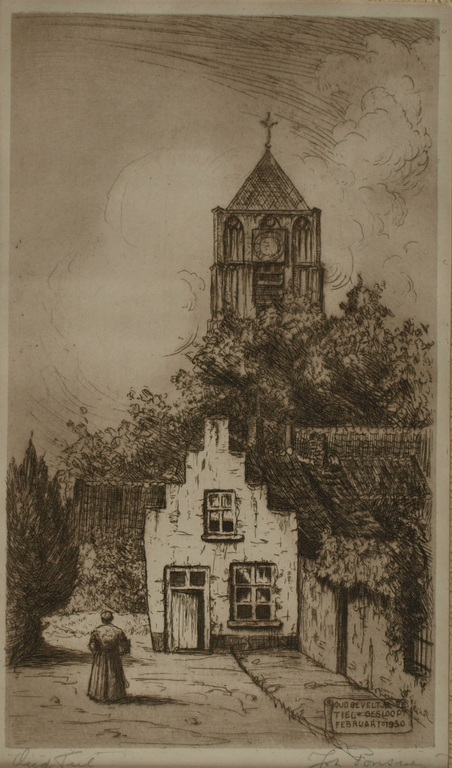 Johan Ponsioen (1900-1969) – Ets - Oud Tiel – Gesigneerd – ca 1933 verkocht voor € 50!