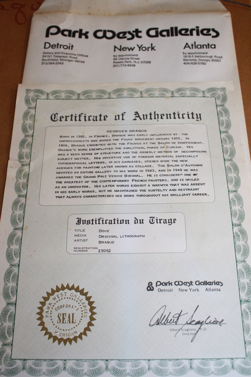 VOGEL van GEORGE BRAQUE - MET ECHTHEIDS CERTIFICAAT kopen? Bied vanaf 300!
