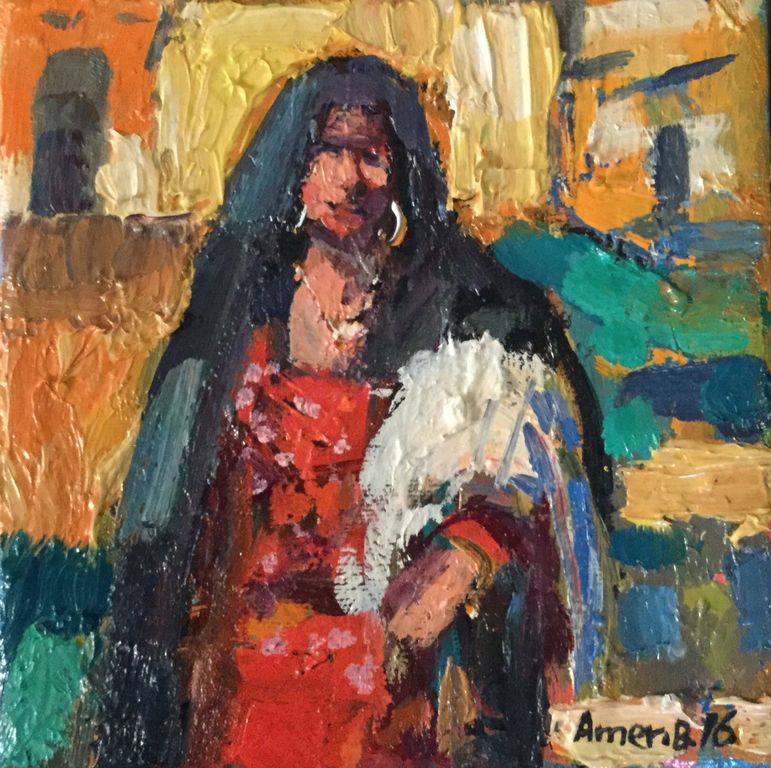 Amer Bader: vrouw; olie op canvas verkocht voor € 95!