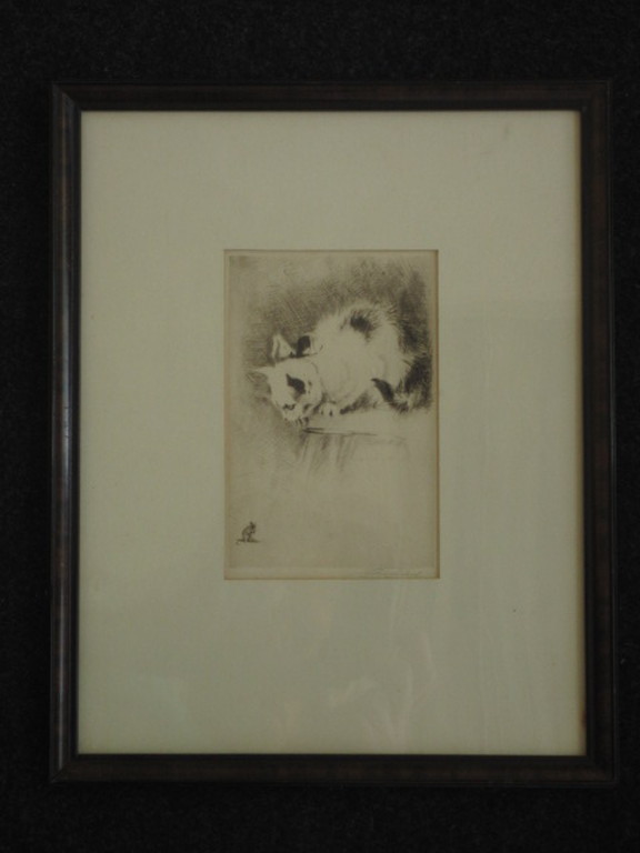 Leuke omstreeks 1930 vervaardigde  ETS "kat en muis spel" onbekende kunstenaar kopen? Bied vanaf 1!