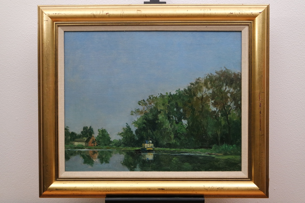 Bart Peizel - olieverf op doek - landschap bij Uithoorn - gesigneerd r. onder verkocht voor € 370!