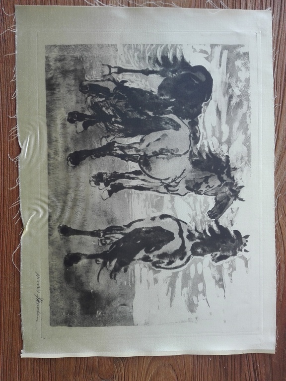 Gesigneerd onbekende kunstenaar, ets op zijde, Wilde paarden, impressionisme kopen? Bied vanaf 1!