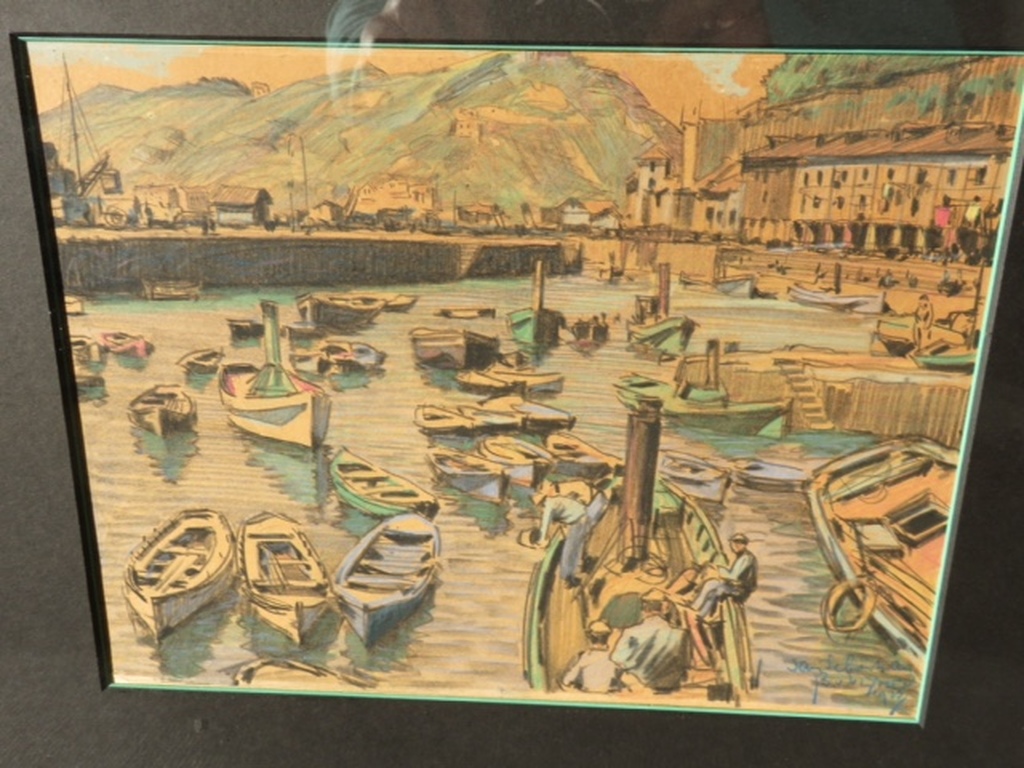 Bernard van Vlijmen: Originele krijttekening - Haven San Sebastian - 1923 verkocht voor € 50!