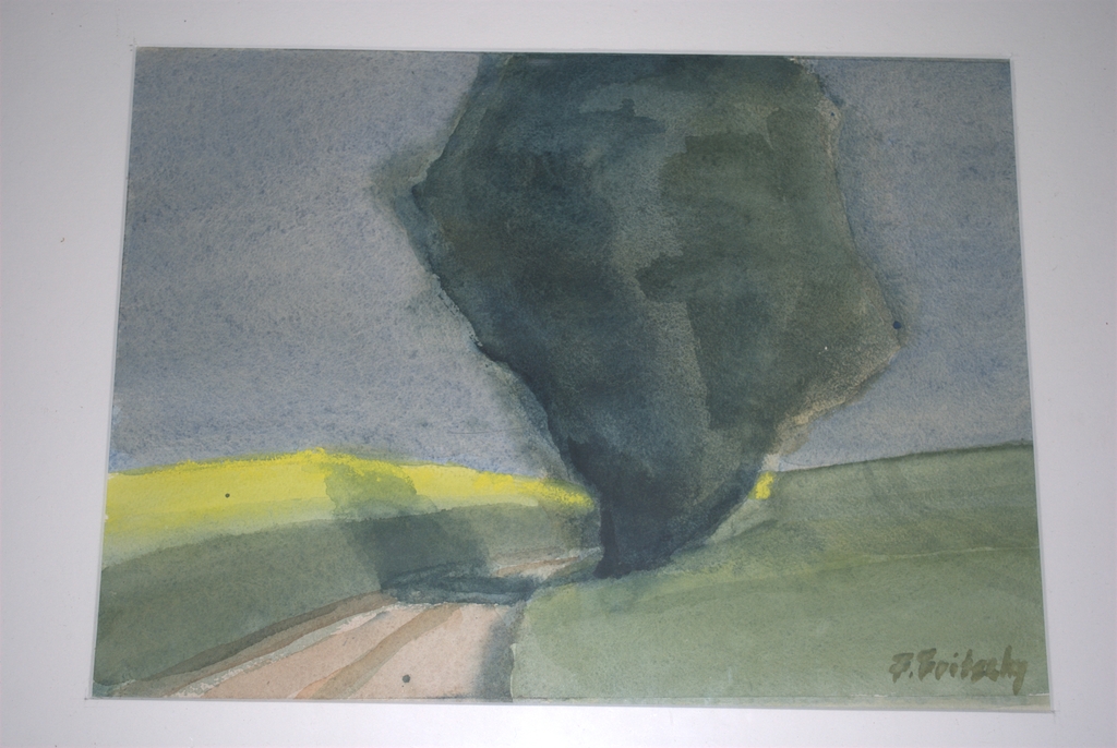 Noordfrans landschap met boom - aquarel - gesigneerd en mooi ingelijst verkocht voor € 44!