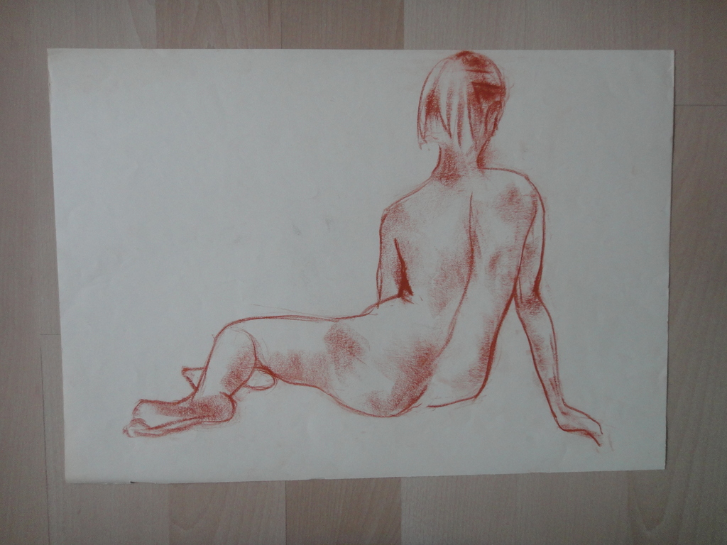 Jan (Johannes Maria) Groenestein (ta), tekening, zittend ruggelings naakt verkocht voor € 35!